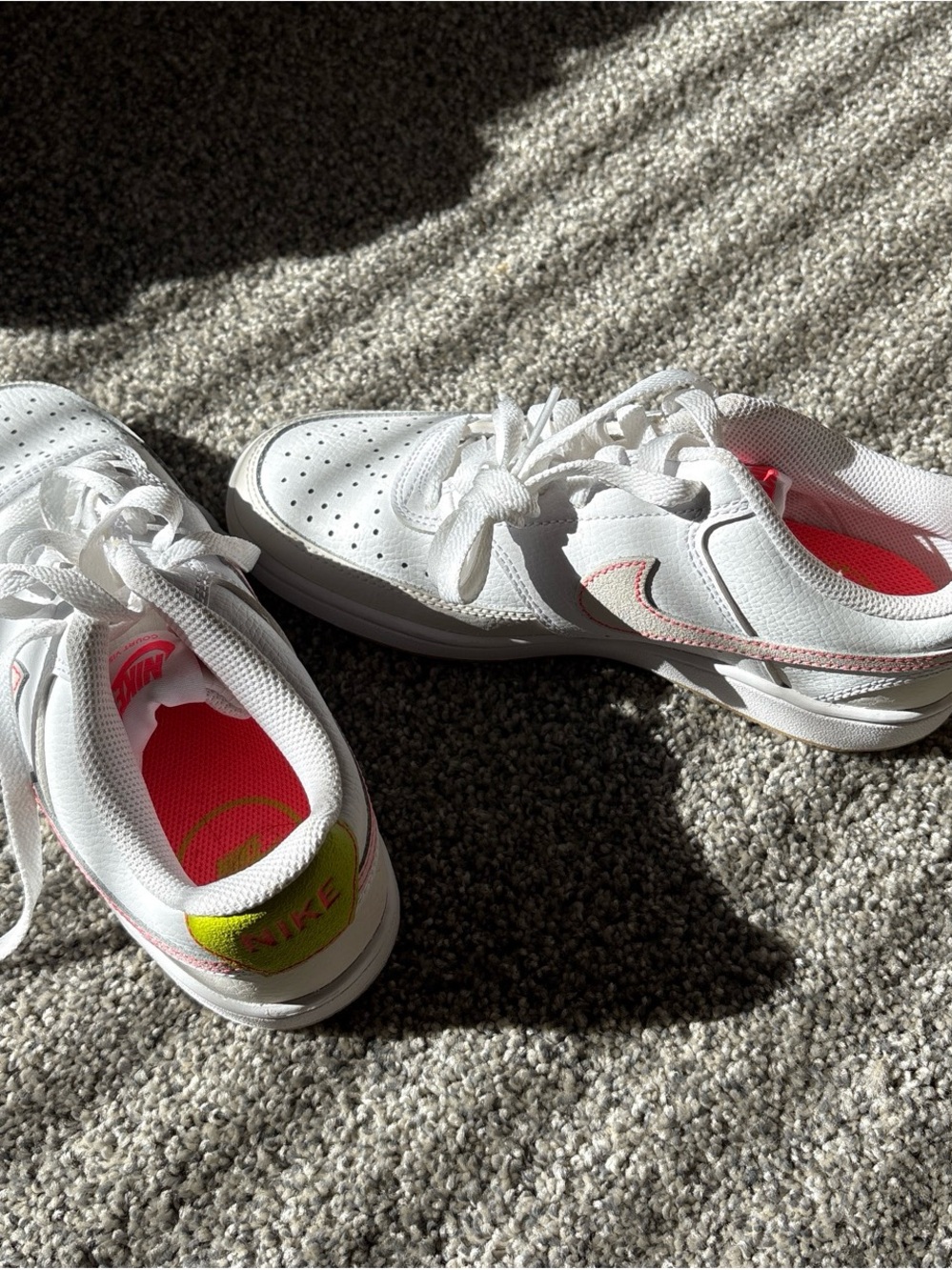 Nike Women’s White Sneakers with Pink and Neon Yellow Details